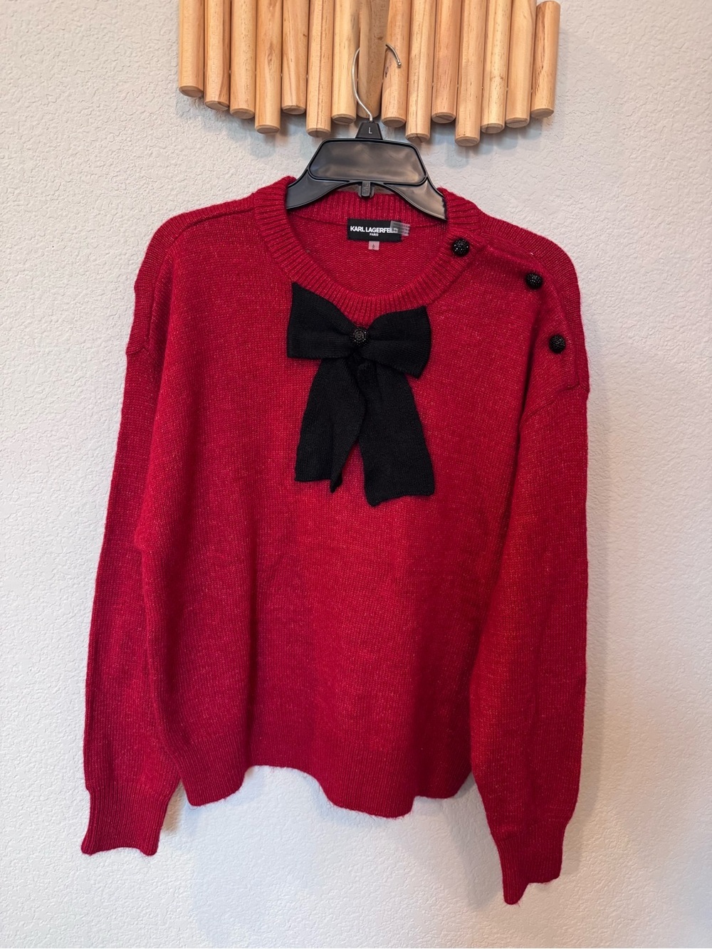 Karl Lagerfeld Paris Red Bow Sweater Women’s Size Large NWT - Picture 2 of 10
